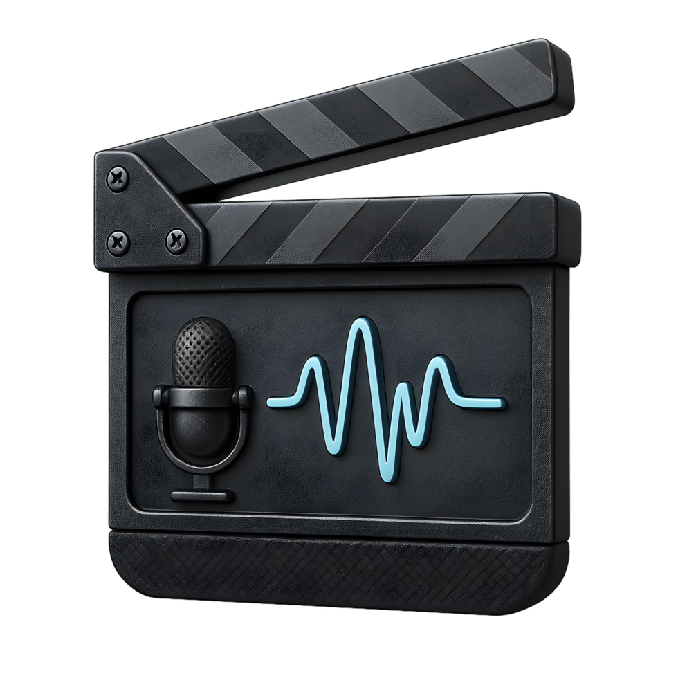 Podcast Recording Equipment with Microphone and Waveform Display png
