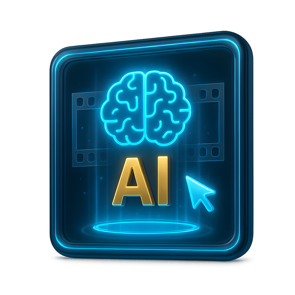 Artificial Intelligence Brain Icon with AI Text and Cursor png