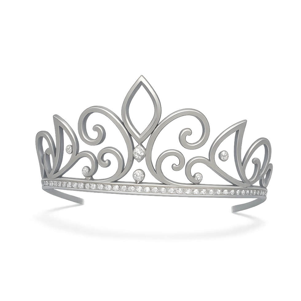Elegant tiara with sparkling gemstones and intricate scrollwork png