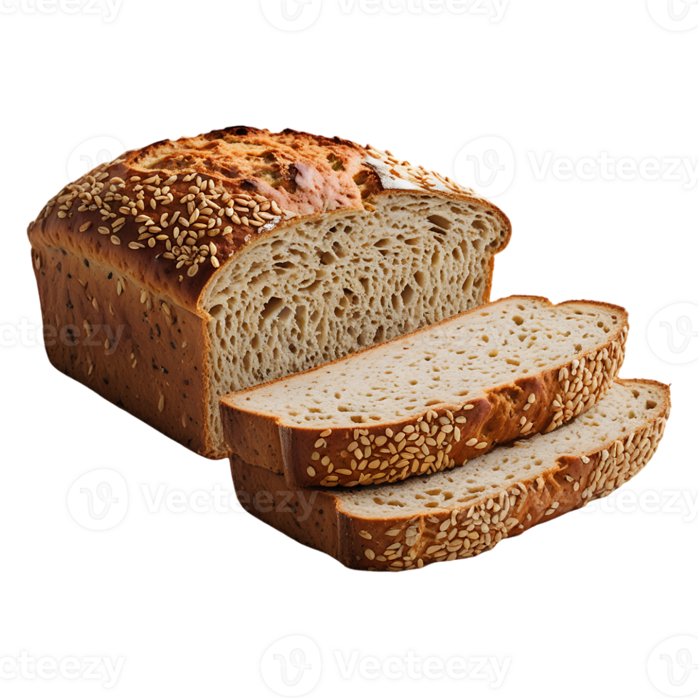 Loaf of bread sliced showing seeds and texture png