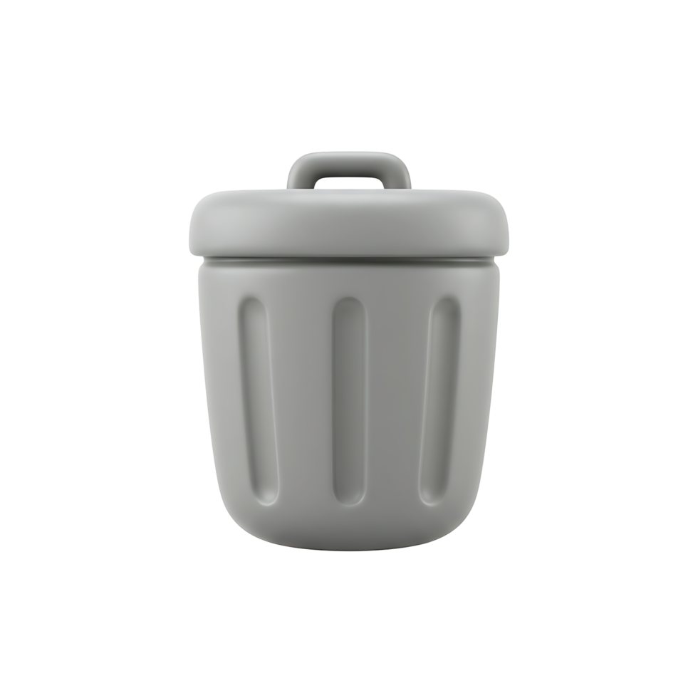 Shiny Grey 3D Trash Can Icon - Perfect for Delete, Waste, and Recycle Concepts png