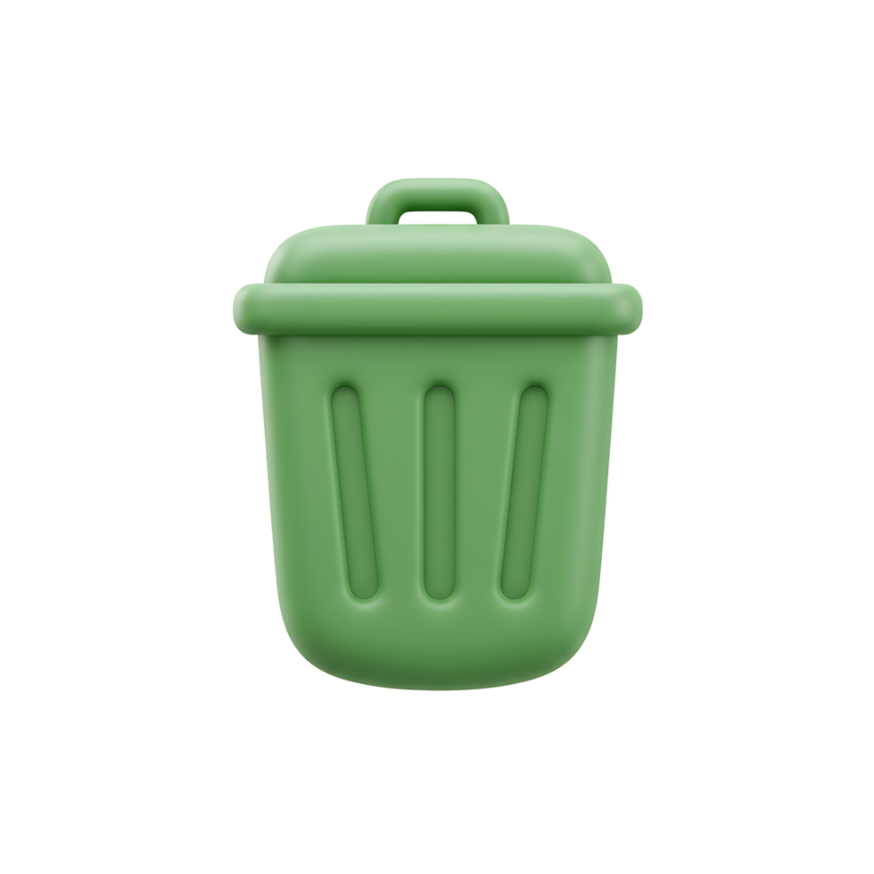 Green 3D Trash Can Icon - Perfect for Recycle, Waste, and Environment Concepts png