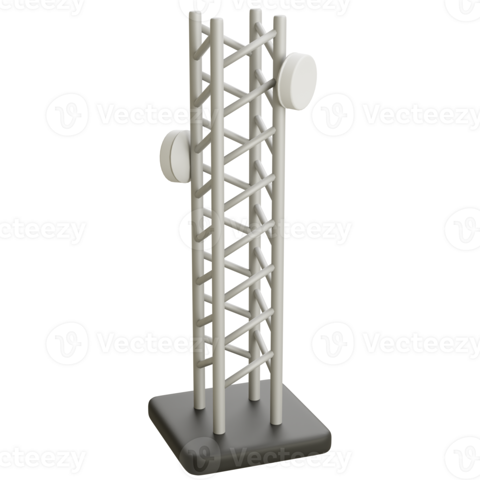 3D Signal Tower with Antennas on Base png