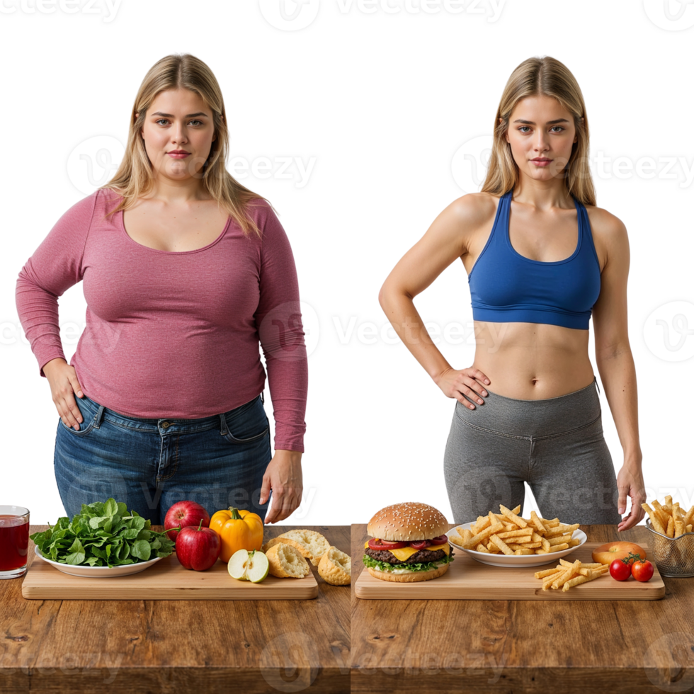 Transformation Through Diet and Exercise A Visual Comparison of Healthy and Unhealthy Choices png