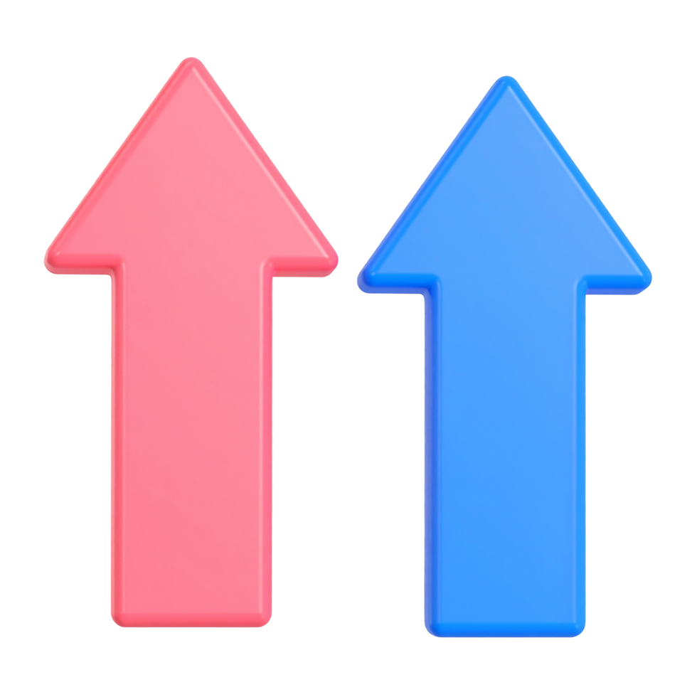 Two upward pointing arrows one red one blue isolated on transparent background png