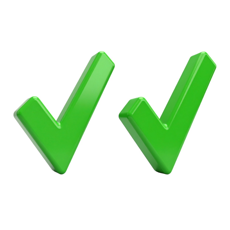 Two glossy green check marks on transparent background png