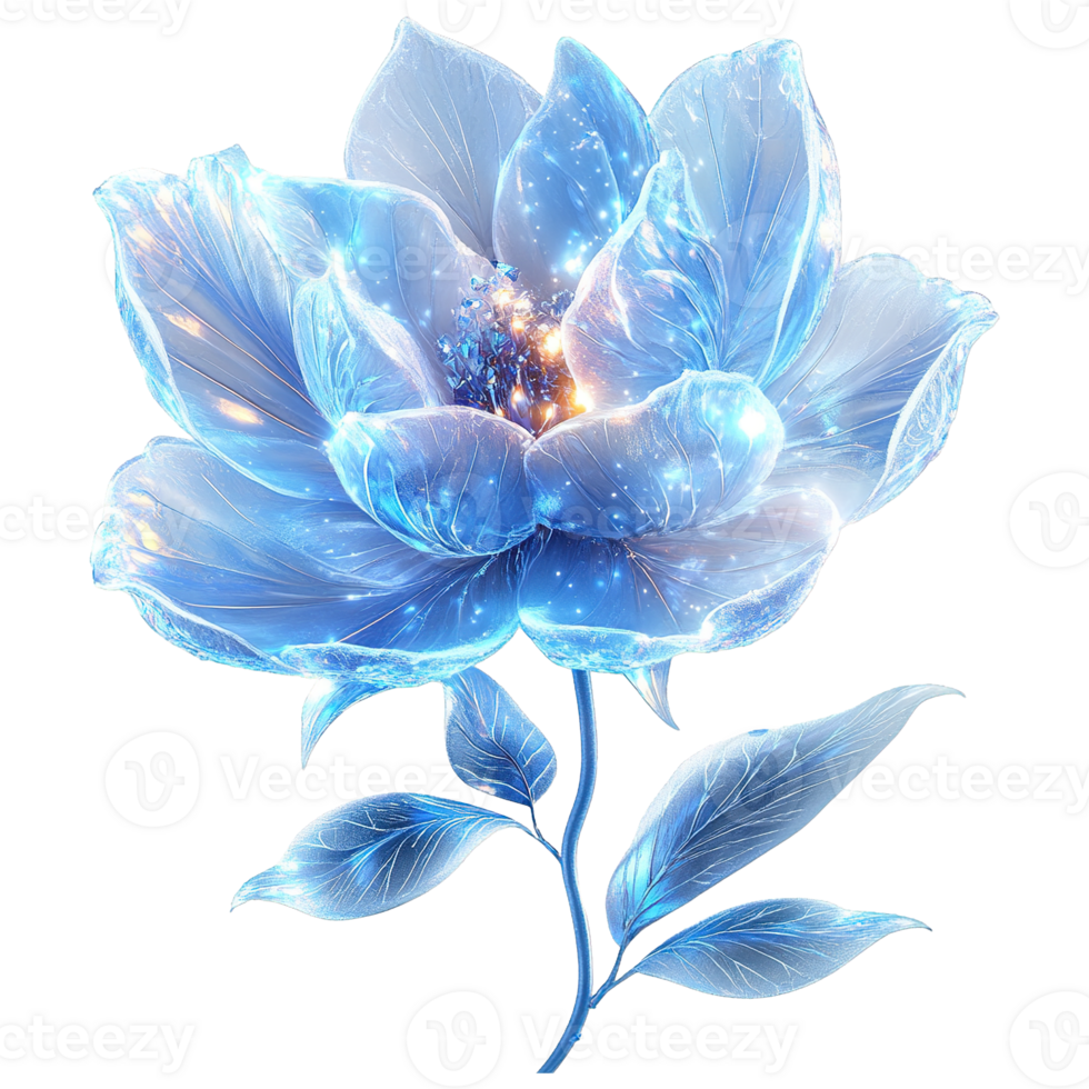 Mystical Transparent Flower Blossom with Glowing Cores Isolated on Transparent Background png