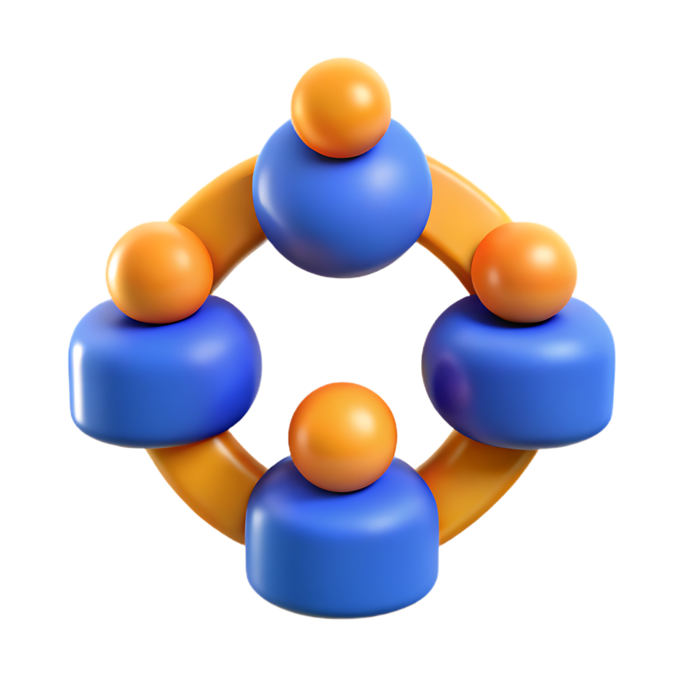 Connected team collaboration diagram with spheres on transparent background png