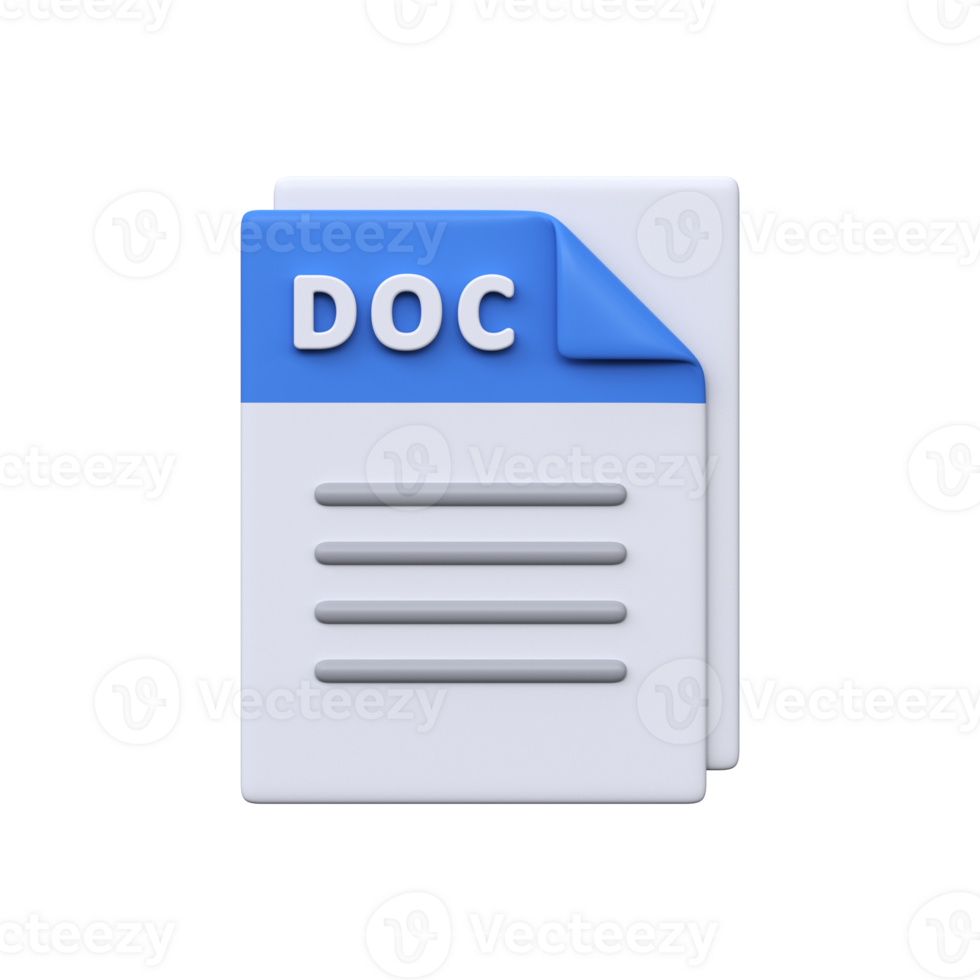 DOC file, format, 3D icon. Word document for text processing, reports, and digital writing. png