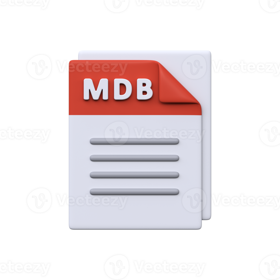 MDB file, format, 3D icon. Database file for storing structured information, queries, and application data. png