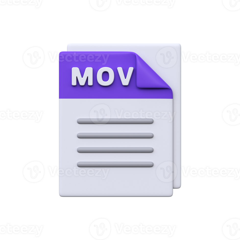 MOV file, format, 3D icon. format for high-quality media, editing, and digital playback on desktop and mobile devices. png