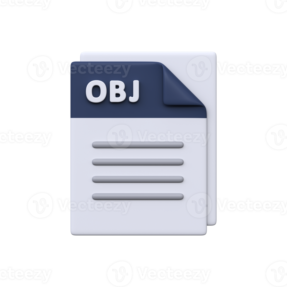 OBJ file, format, 3D icon. 3D model format for geometry, mesh data, and digital object rendering. png