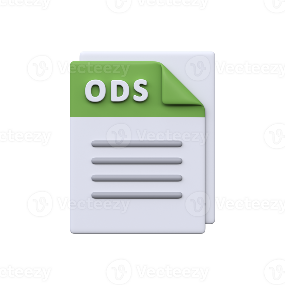 ODS file, format, 3D icon. Spreadsheet format for calculations, data tables, and OpenDocument office applications. png
