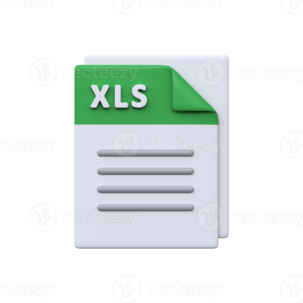 XLS file, format, 3D icon. Spreadsheet document for organizing data, calculations, and tabular content. png