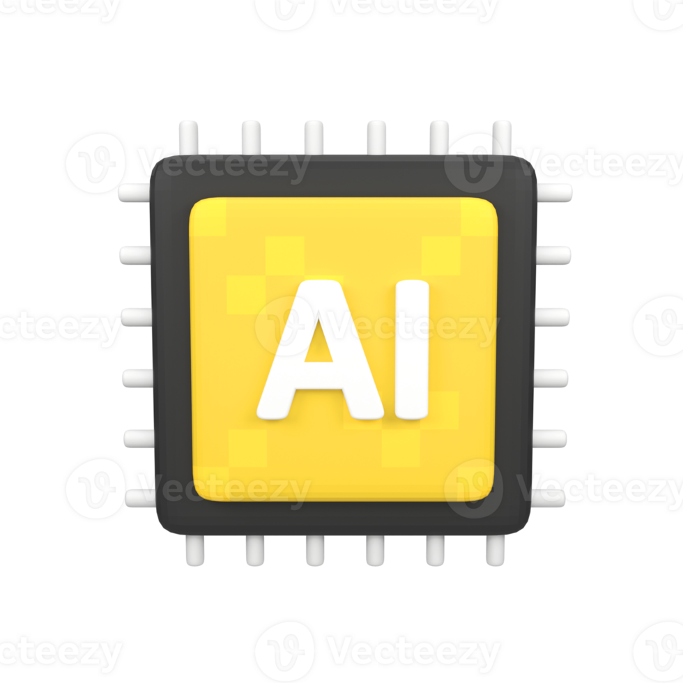 Ai microchip isolated 3d render icon illustration png