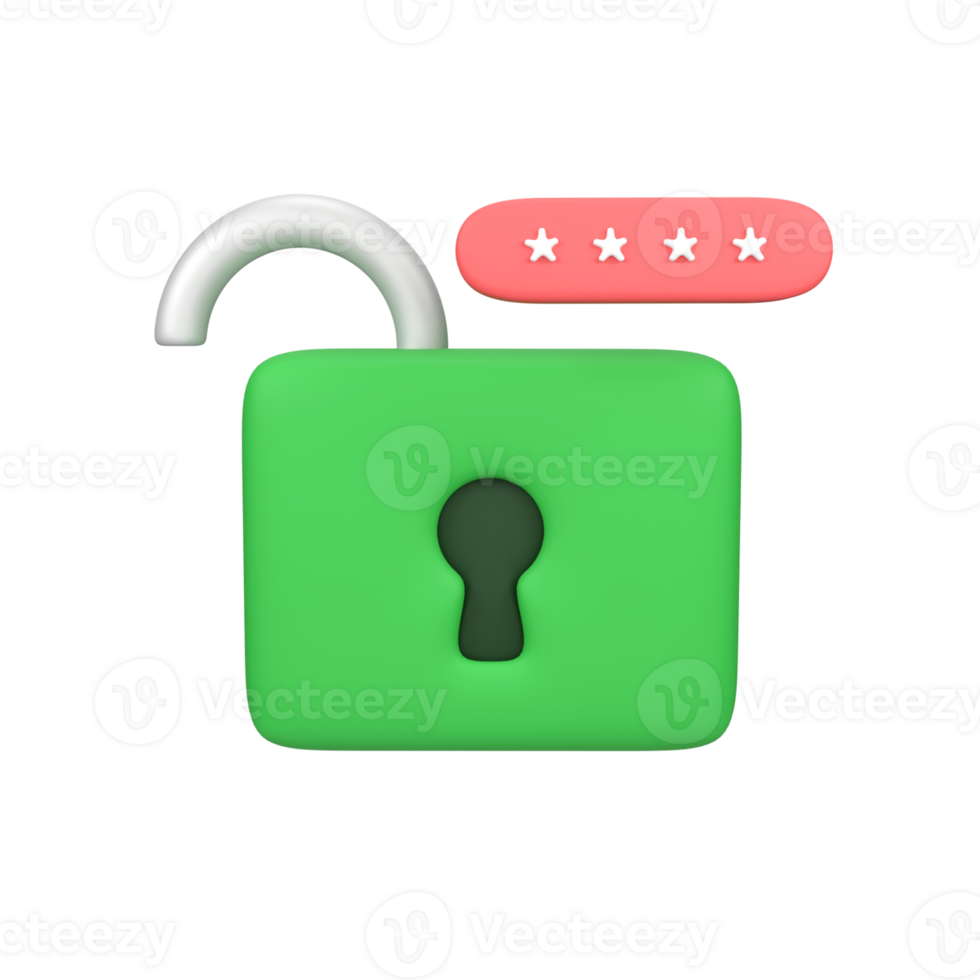 Padlock opens with password pin isolated 3d render icon illustration png