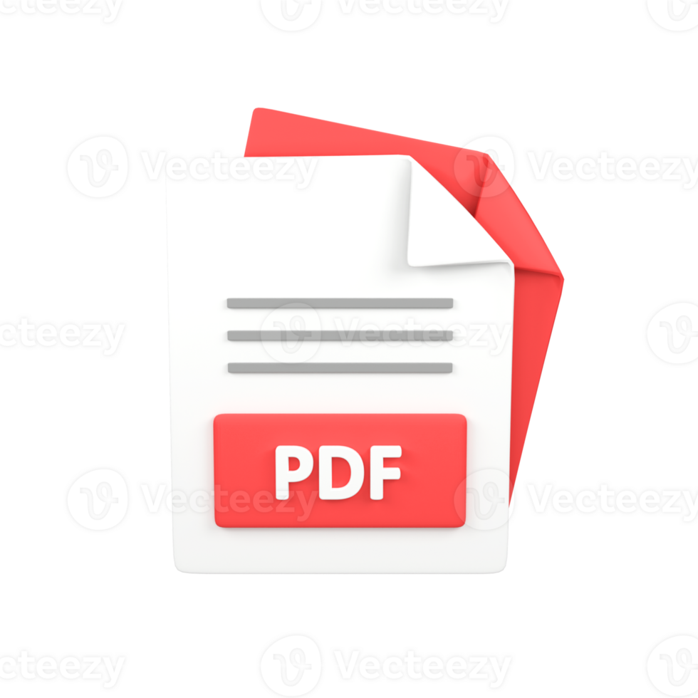 PDF file document type isolated 3d render icon illustration png