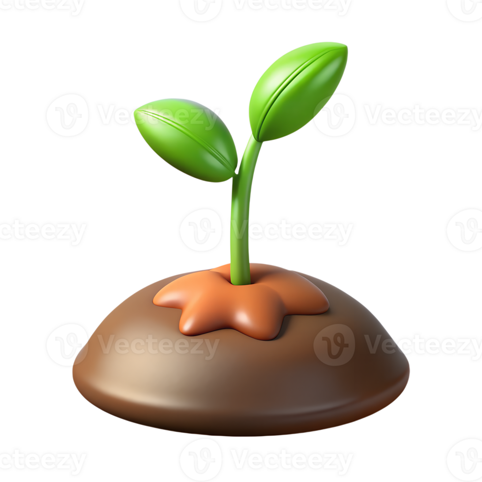 Small Green Seedling Sprouting from Soil 3D Icon png