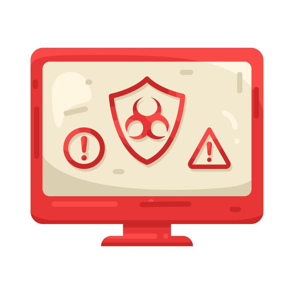 Illustration of Computer Monitor Showing Virus Warning Alert vector