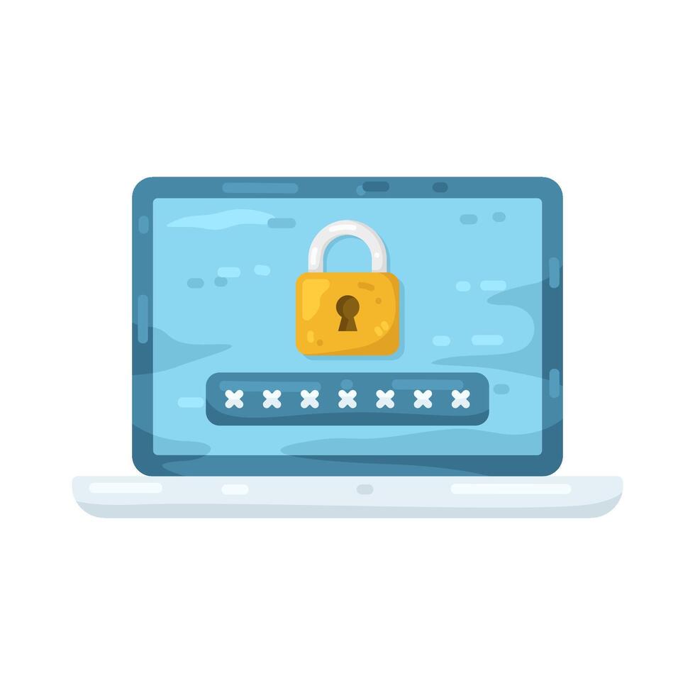 Laptop Computer with Lock and Password Illustration vector
