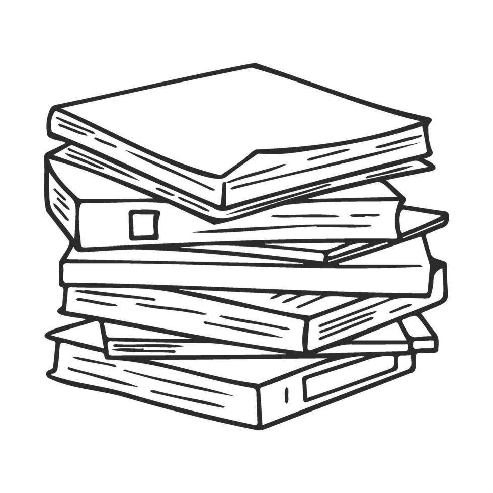 Stack of Hand drawnbooks in line art with simple black and white design vector