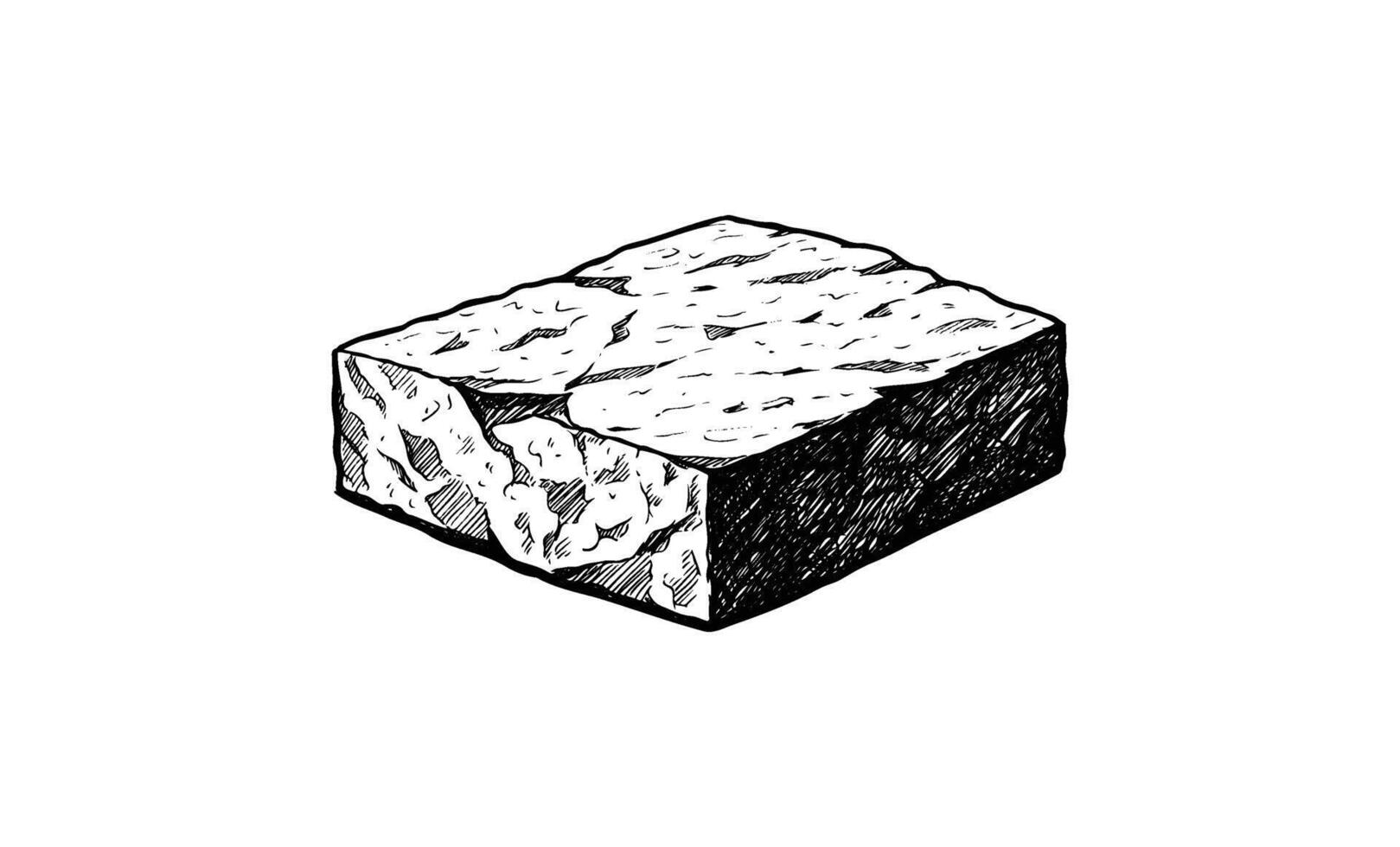 drawn sketch of a textured stone cube with rough surface details vector