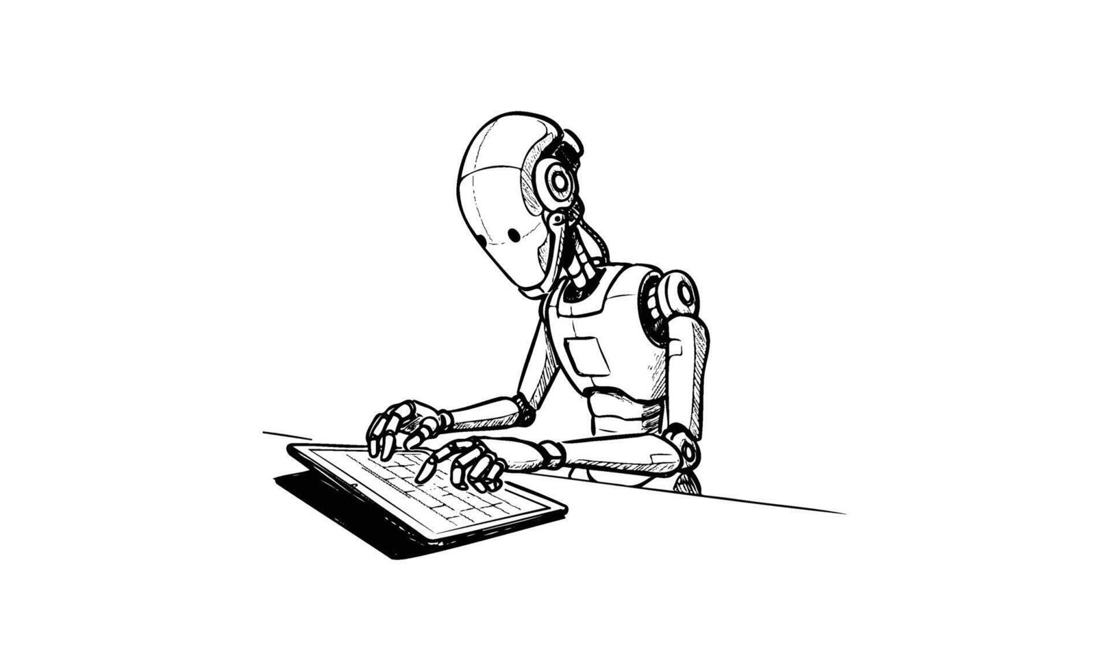 Robot typing on tablet futuristic technology and artificial intelligence illustration vector
