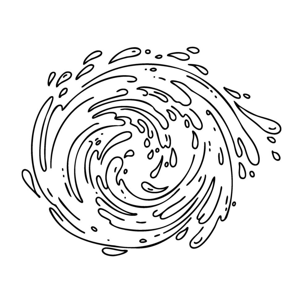 Abstract swirling water splash illustration with dynamic flow. Hand drawndoodle illustration vector
