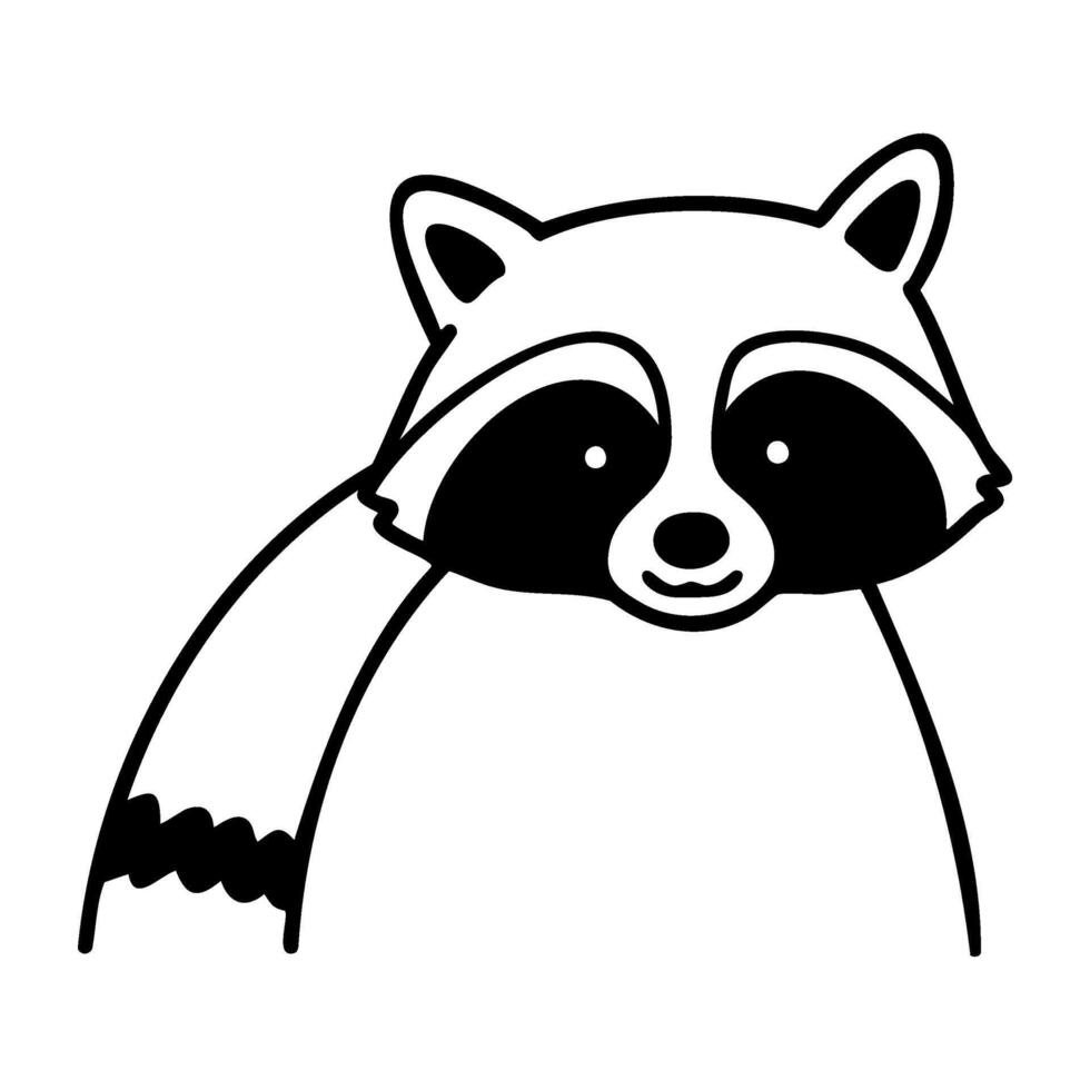 Minimalist line drawing of a cute raccoon face with simple features. Hand drawndoodle illustration vector
