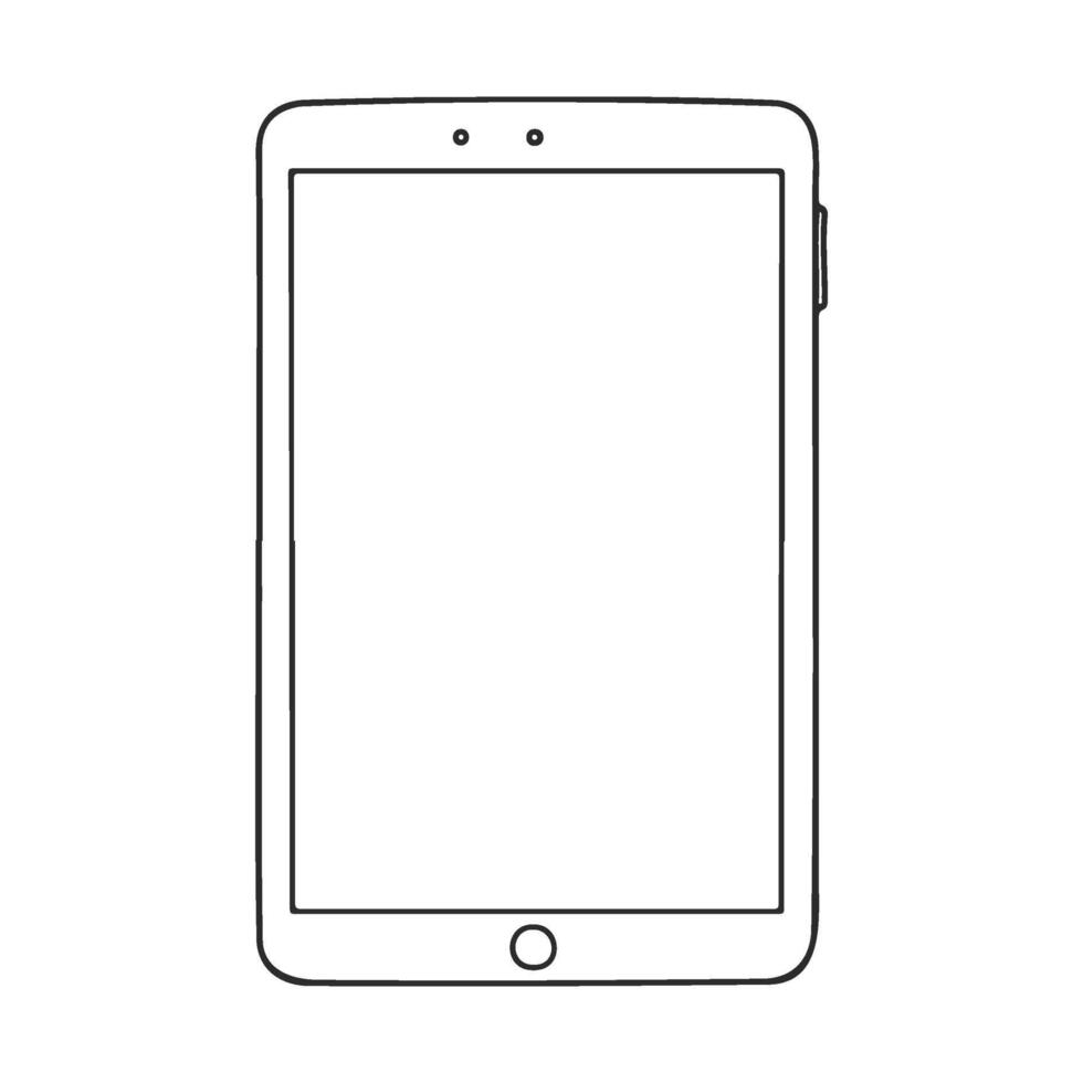Simple tablet drawing with blank screen and minimalist outline design vector
