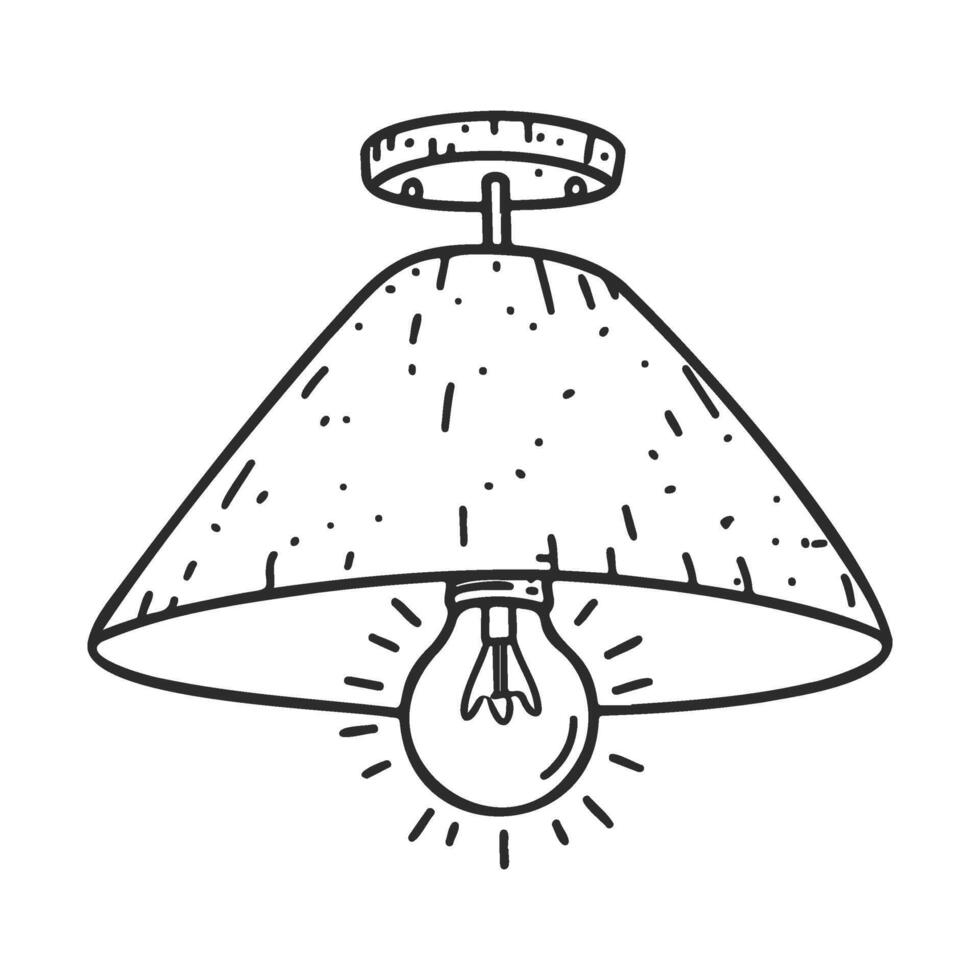 Simple sketch of pendant light fixture with bare bulb and textured shade vector