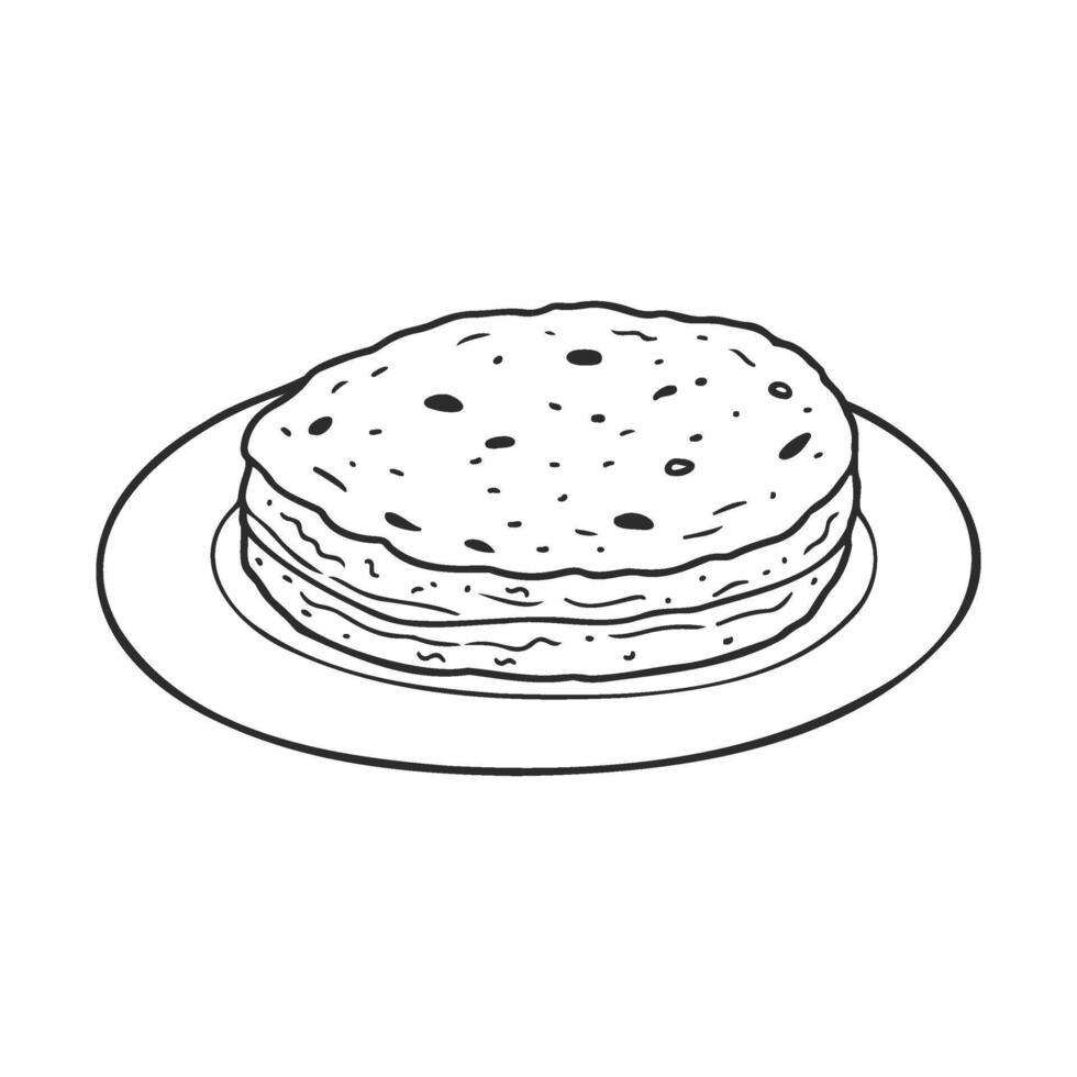 Outline drawing of pancakes on plate with simple design vector