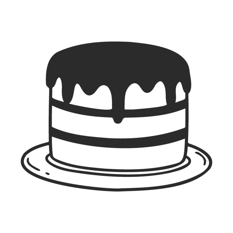 Black and white dripping frosted layer cake on a plate vector