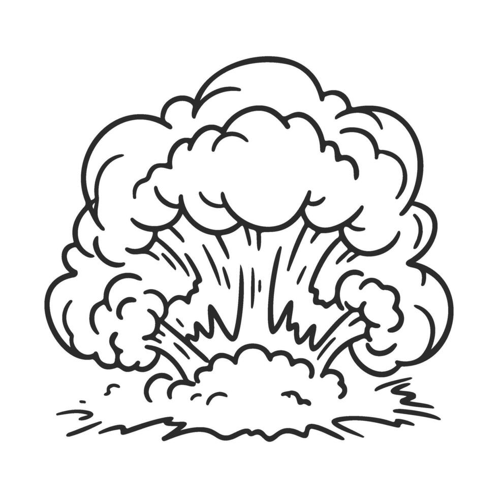 Cartoon explosion sketch with burst clouds and debris lines vector