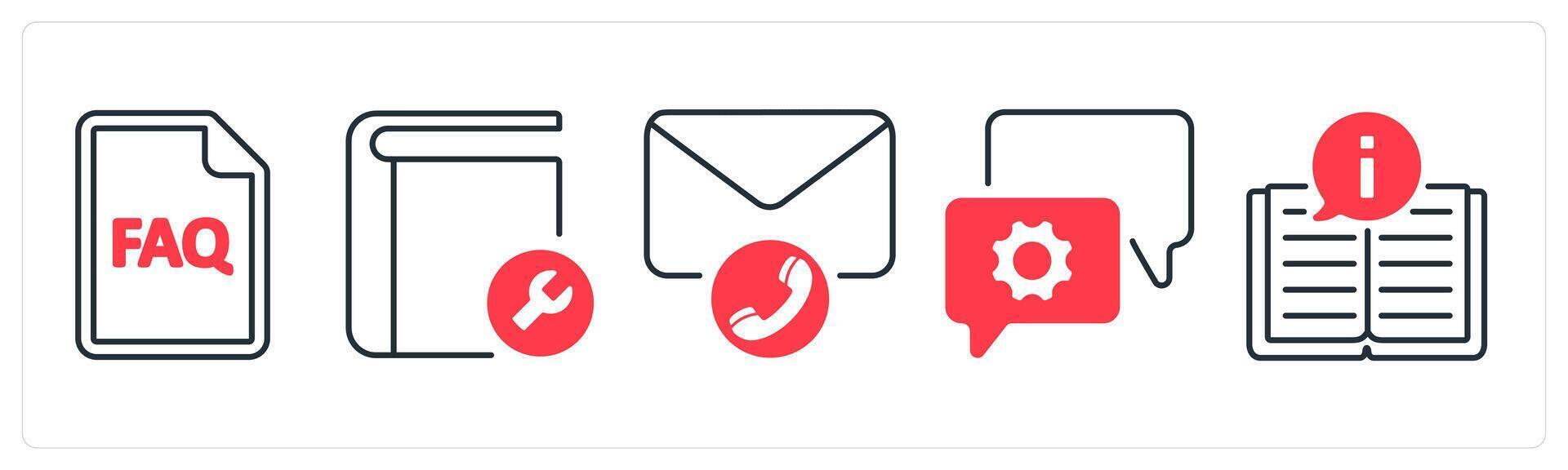 A set of 5 mix icons as faq, resolution, email support in red color vector