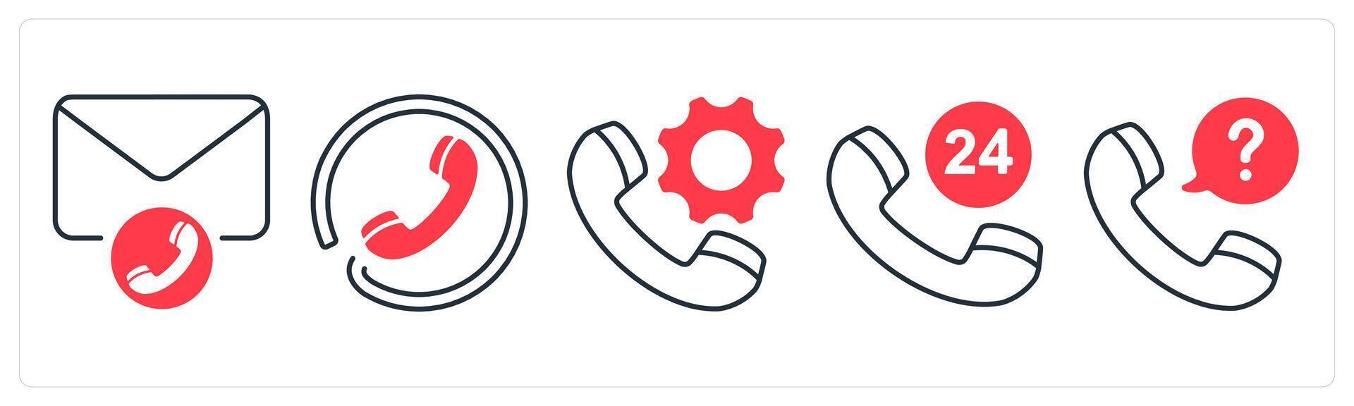 A set of 5 mix icons as email support, contact us, calling support in red color vector