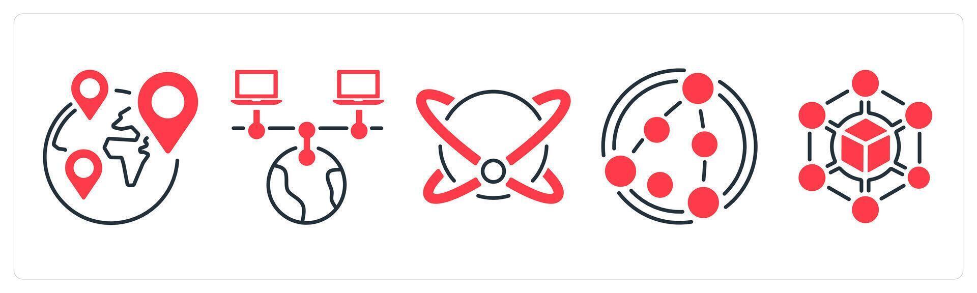 un conjunto de 5 5 mezcla íconos como ubicación, global servidor, grande datos en rojo color vector