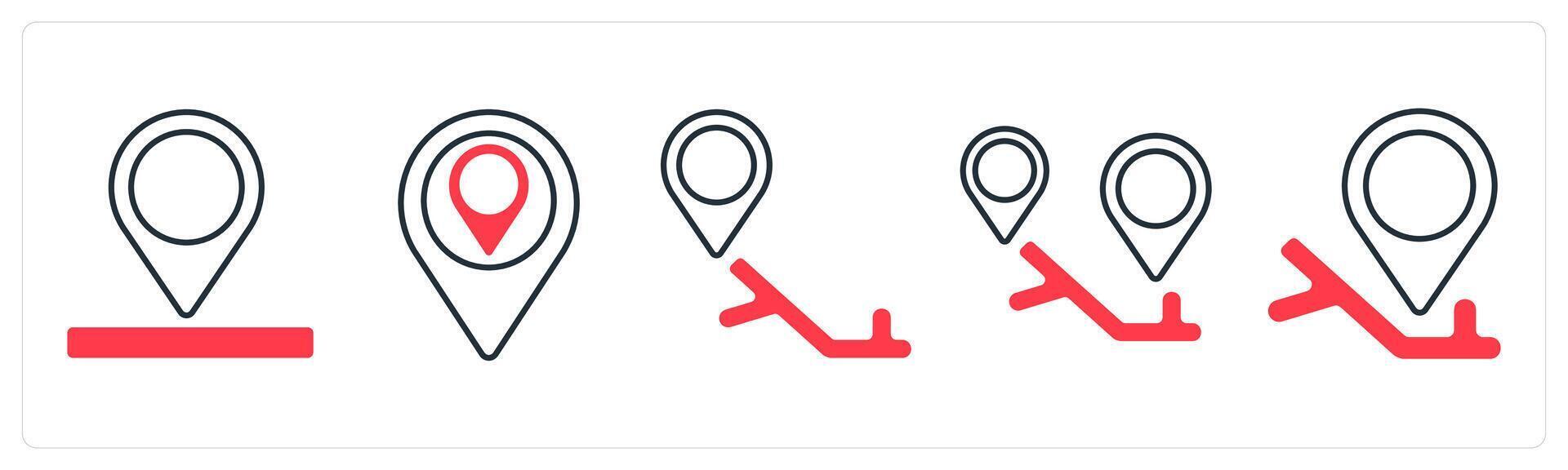 A set of 5 mix icons as pin, navigation, location in red color vector