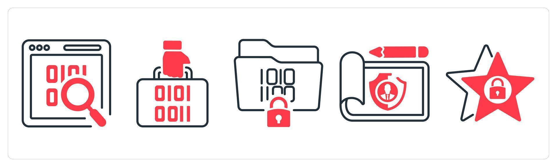 un conjunto de 5 5 mezcla íconos como programación, protegido documento, datos proteccion en rojo color vector