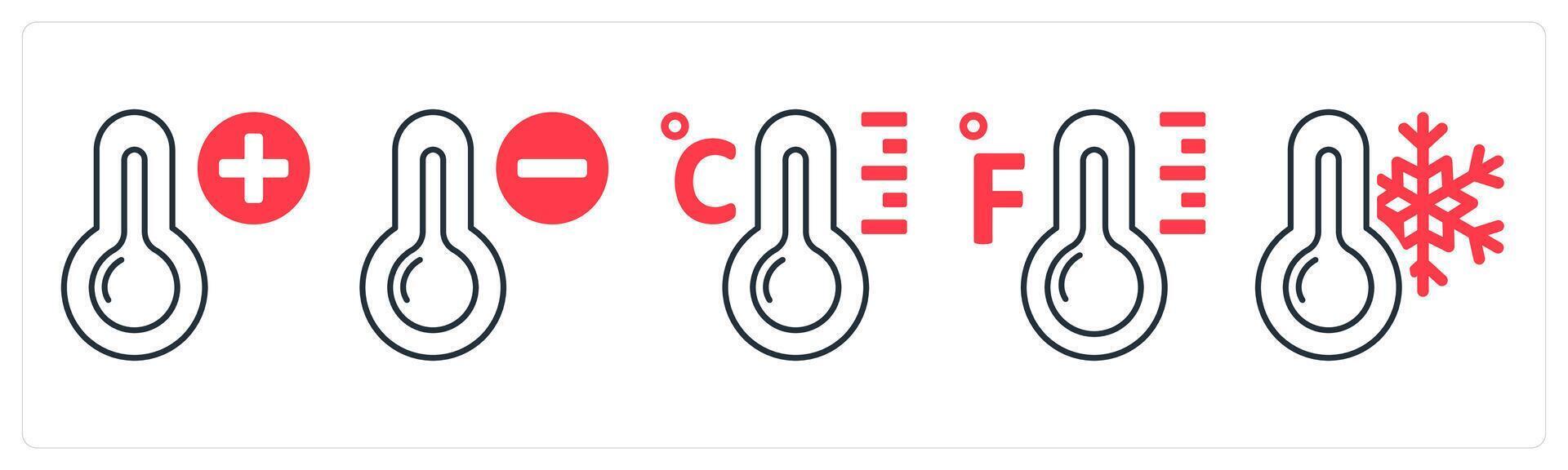 A set of 5 mix icons as hot temperature, cold temperature, celsius in red color vector