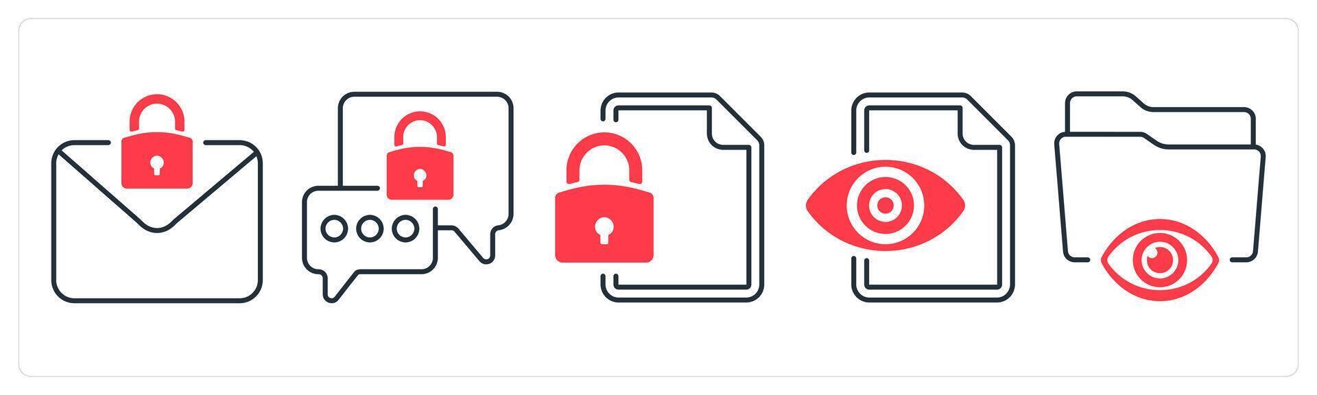 A set of 5 mix icons as email protection, encrypted message, file protection in red color vector