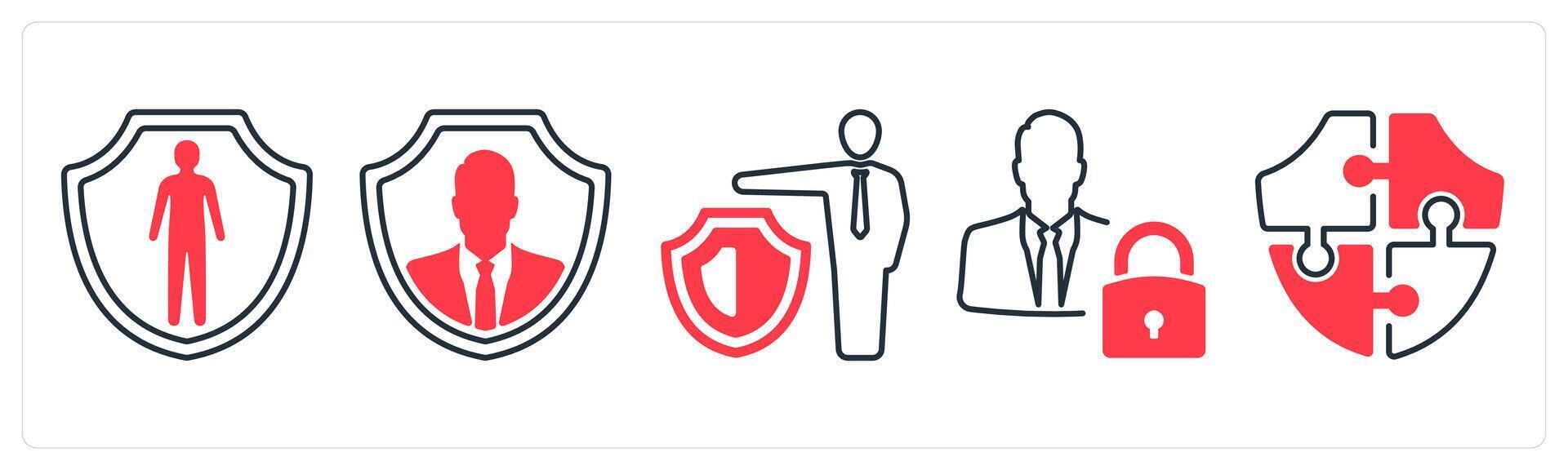 A set of 5 mix icons as security, security administrator, strategy in red color vector