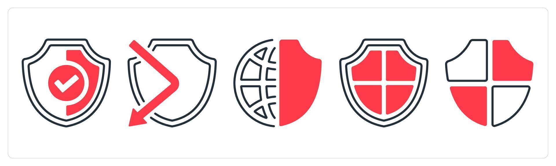 A set of 5 mix icons as security, firewall, global security in red color vector