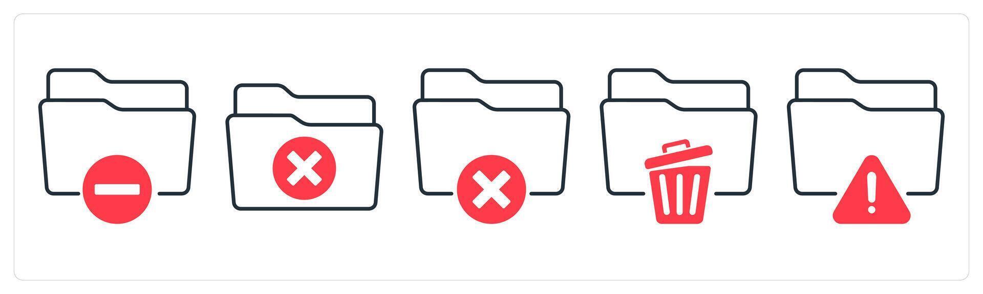 A set of 5 mix icons as minus folder, remove folder, trash folder in red color vector