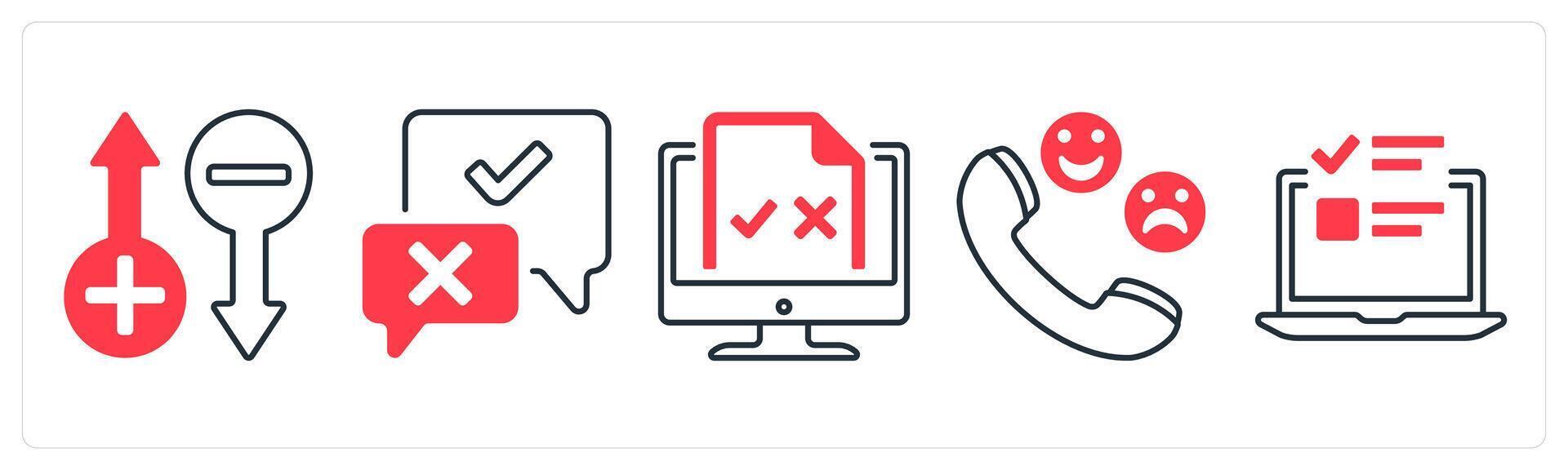 A set of 5 mix icons as rating, validation, online survey in red color vector