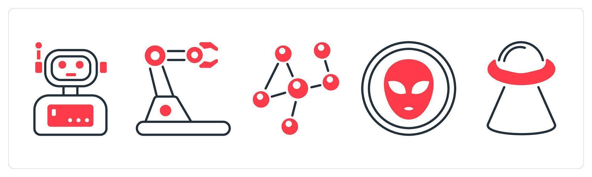 un conjunto de 5 5 mezcla íconos como robot, robótica, átomo en rojo color vector