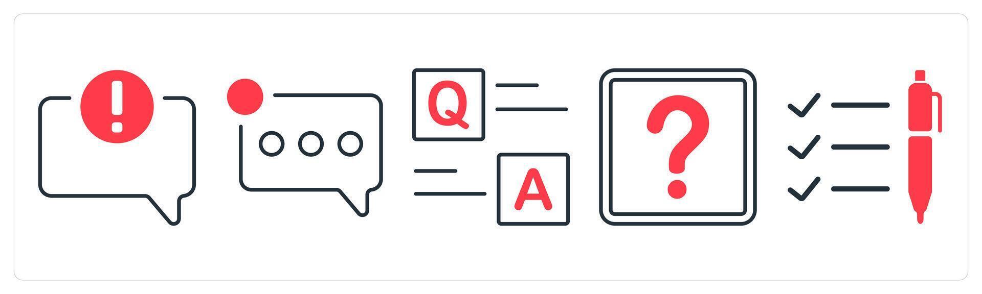 A set of 5 mix icons as error in comment, notification, questionnaire in red color vector