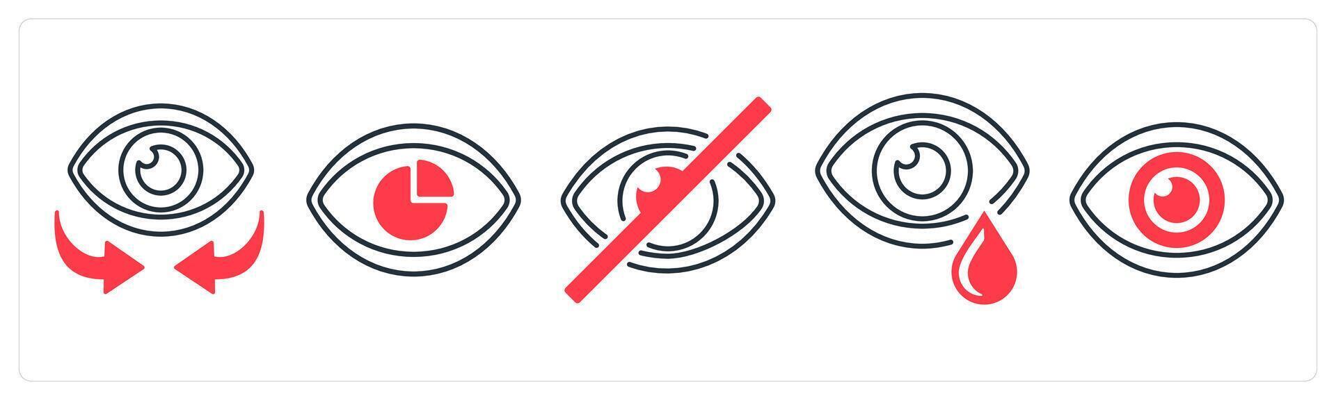 A set of 5 mix icons as vision, performance vision, hide in red color vector