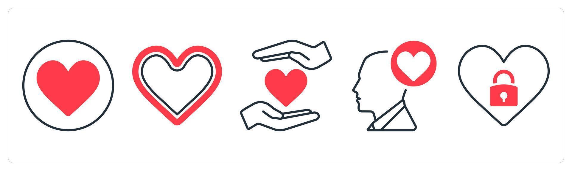A set of 5 mix icons as favorite, heart, favorite privacy in red color vector
