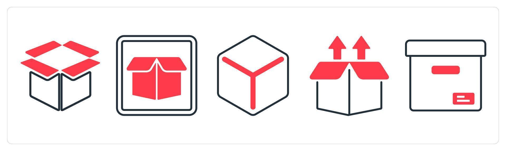 A set of 5 mix icons as box, drop box, upload box in red color vector